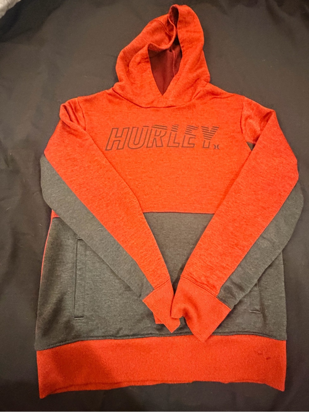 Hurley Red and Gray Block Pullover Hoodie